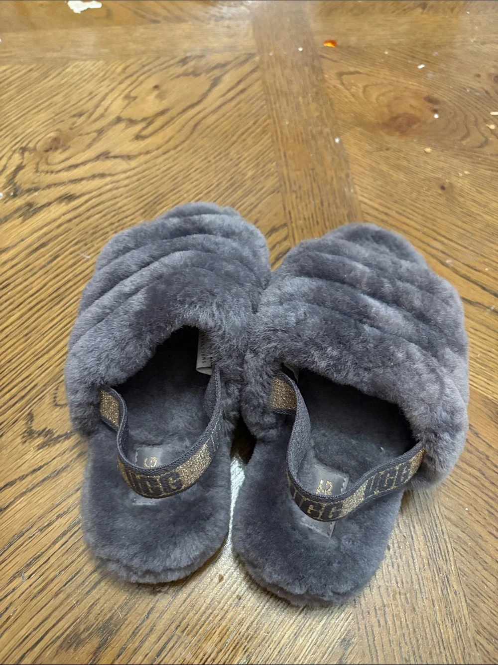 UGG Kids Gray Plush Fur Slide Sandals